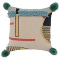 Saro Lifestyle SARO 2191.M16SC 16 in. Square Multicolor Pom Pom Geometric Embroidered Pillow Cover 2191.M16SC